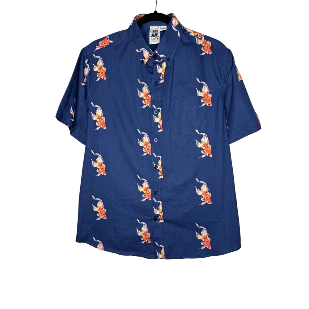 Kennington Ltd California Mens Large Goldfish Print Cotton Button Down Shirt